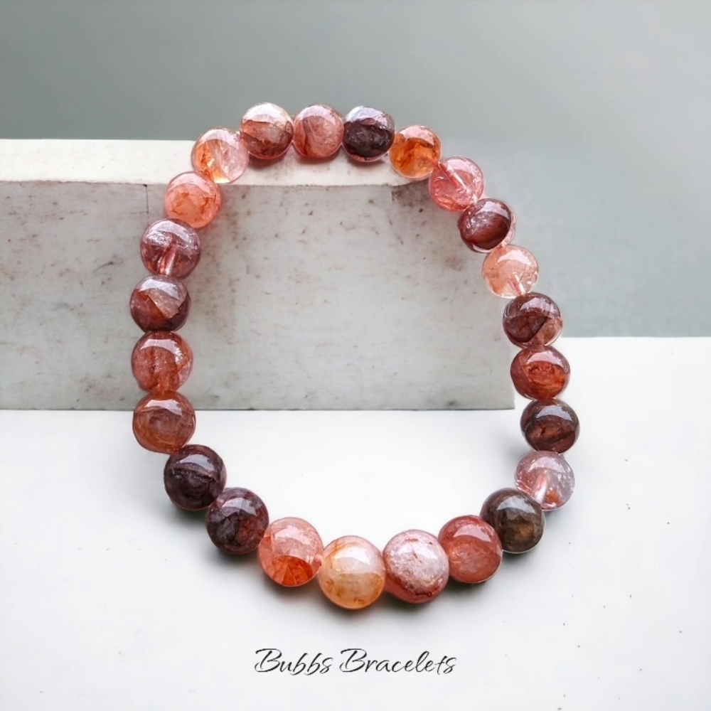 Red Hematoid Quartz Crystal Bracelet 8mm Natural Stones Unisex